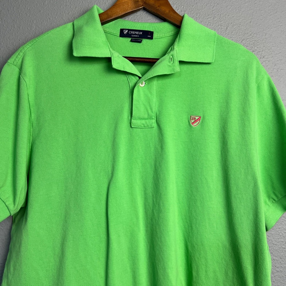 Cremieux Classics Mens Polo Shirt Size L Neon Green Short Sleeve Casual Golf
